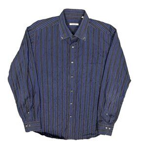 Pal Zileri Dress Shirt Button Down Striped Cotton Long Sleeve Blue 16.5 Large